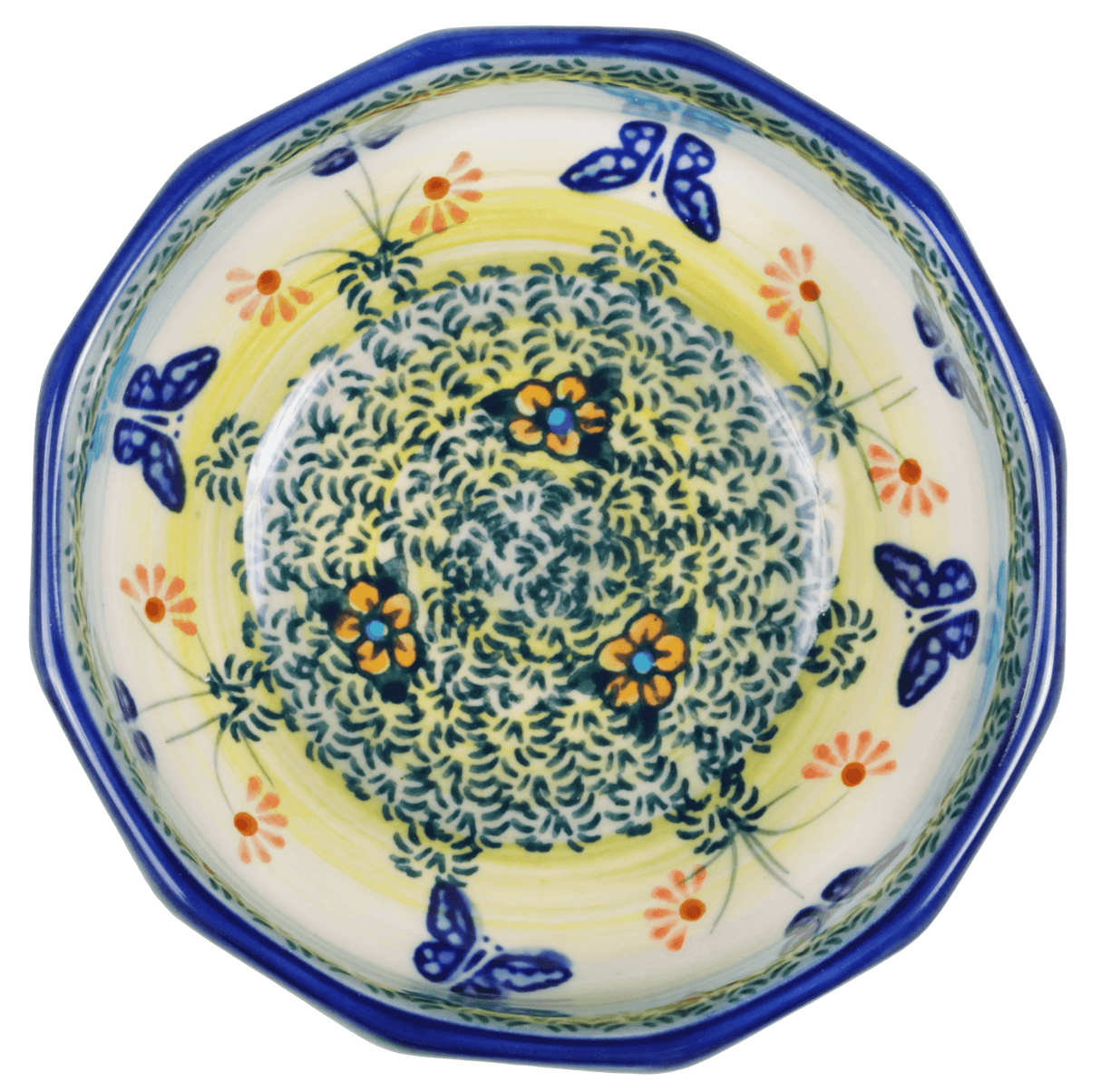Bowl, Multiangular, 5" in "Butterflies in Flight" by Manufaktura | M058S-WKM