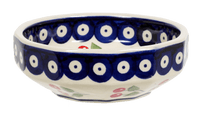 A picture of a Polish Pottery Multangular Bowl (Cherry Dot) | M058T-70WI as shown at PolishPotteryOutlet.com/products/multi-angular-multi-use-bowl-cherry-dot-m058t-70wi