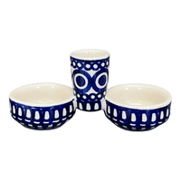 A picture of a Polish Pottery Salt & Pepper Cellar (Gothic) | M067T-13 as shown at PolishPotteryOutlet.com/products/divided-salt-pepper-cellar-gothic-m067t-13