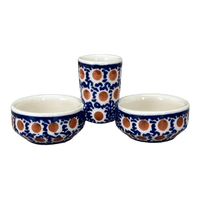 A picture of a Polish Pottery Salt & Pepper Cellar (Chocolate Drop) | M067T-55 as shown at PolishPotteryOutlet.com/products/divided-salt-pepper-cellar-chocolate-drop-m067t-55