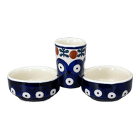 A picture of a Polish Pottery Salt & Pepper Cellar (Mosquito) | M067T-70 as shown at PolishPotteryOutlet.com/products/divided-salt-pepper-cellar-mosquito-m067t-70