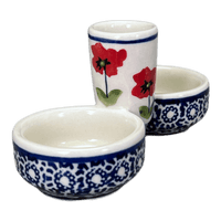 A picture of a Polish Pottery Salt & Pepper Cellar (Poppy Garden) | M067T-EJ01 as shown at PolishPotteryOutlet.com/products/divided-salt-pepper-cellar-poppy-garden-m067t-ej01