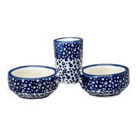 A picture of a Polish Pottery Salt & Pepper Cellar (Sea Foam) | M067T-MAGM as shown at PolishPotteryOutlet.com/products/divided-salt-pepper-cellar-sea-foam-m067t-magm