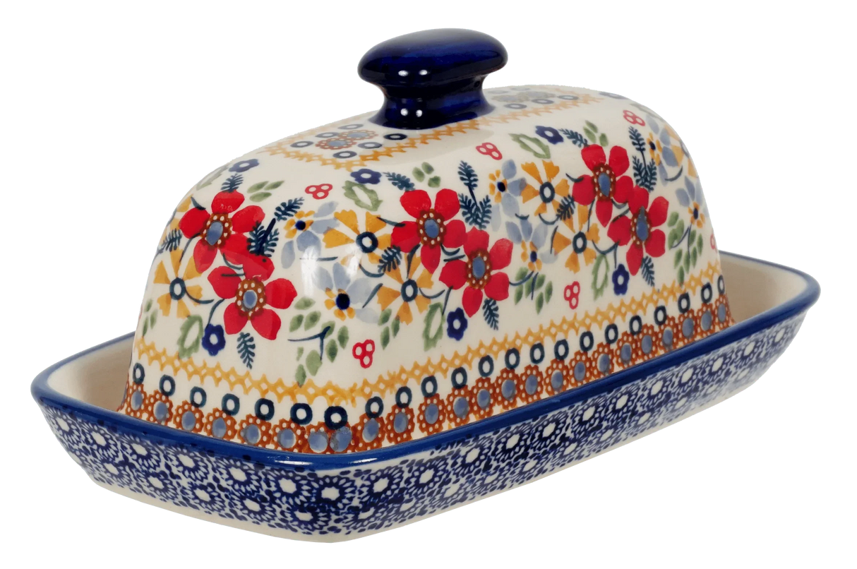 Butter Dish, American, 4" x 7.5" in "Ruby Duet" by Manufaktura | M074S-DPLC