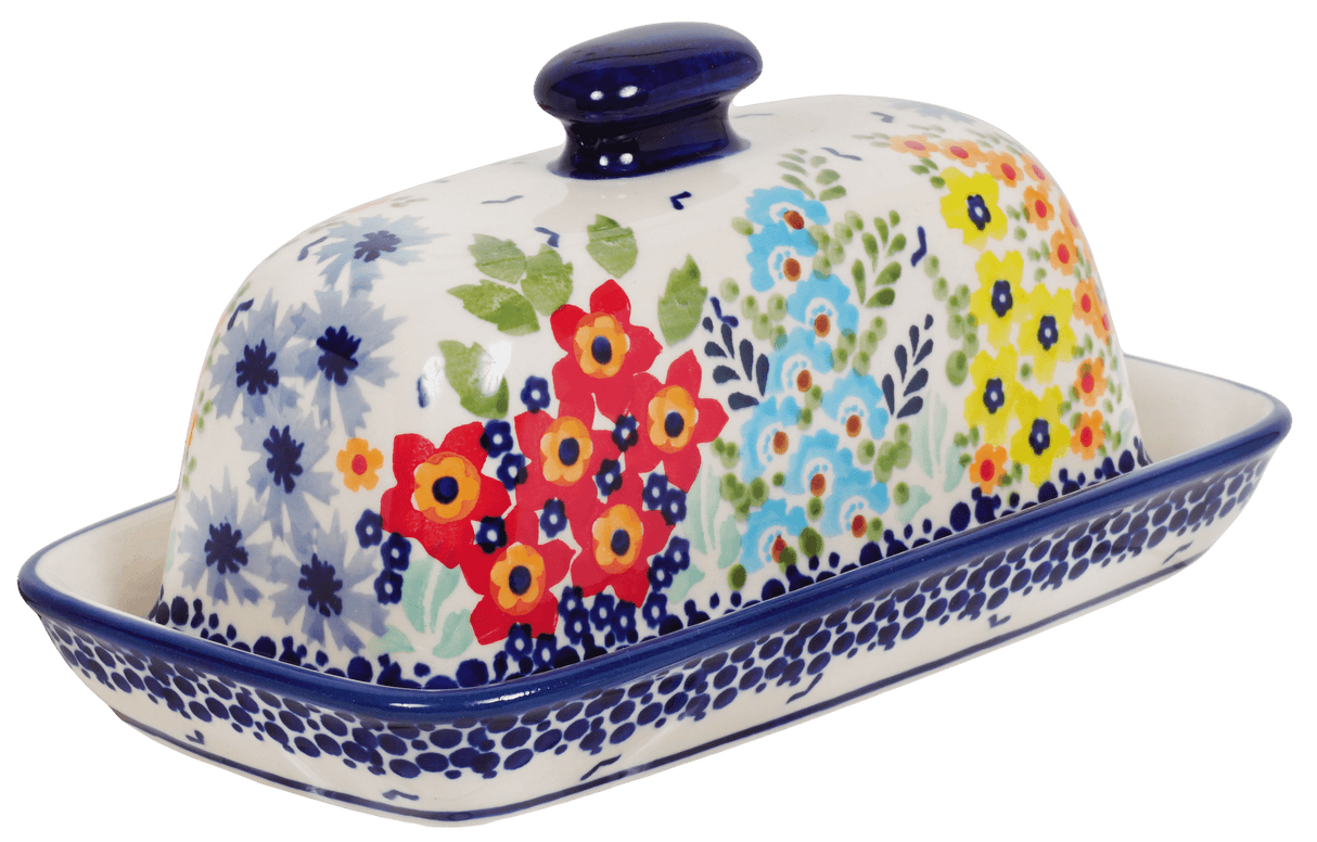 Butter Dish, American, 4" x 7.5" in "Brilliant Garden" by Manufaktura | M074S-DPLW