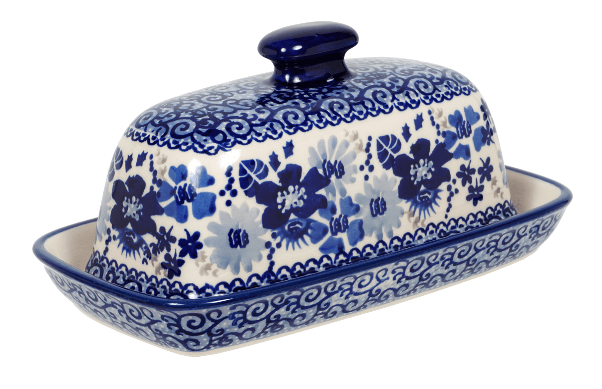 Butter Dish, American, 4" x 7.5" in "Blue Life" by Manufaktura | M074S-EO39