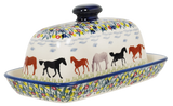Butter Dish, American, 4" x 7.5" in "Wild Horses" by Manufaktura | M074S-INK1