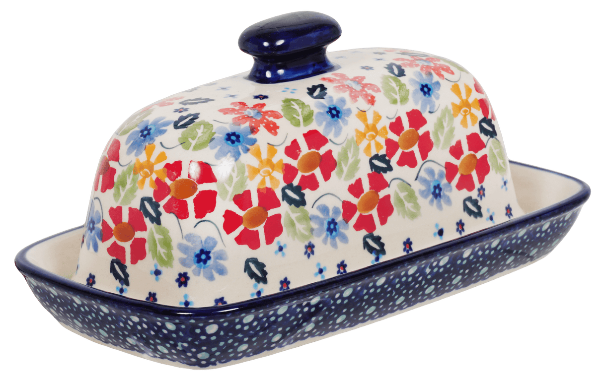 Butter Dish, American, 4" x 7.5" in "Brilliant Bouquet" by Manufaktura | M074S-J113