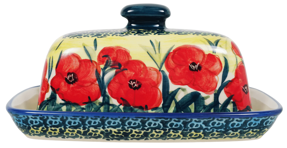 Butter Dish, American, 4" x 7.5" in "Poppies in Bloom" by Manufaktura | M074S-JZ34