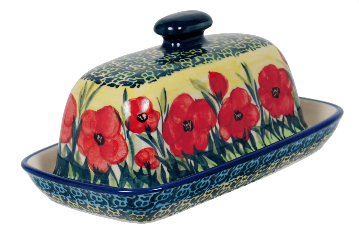 Butter Dish, American, 4" x 7.5" in "Poppies in Bloom" by Manufaktura | M074S-JZ34