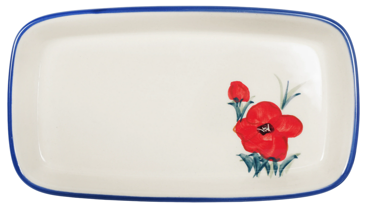 Butter Dish, American, 4" x 7.5" in "Poppies in Bloom" by Manufaktura | M074S-JZ34
