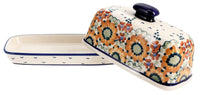 A picture of a Polish Pottery American Butter Dish (Autumn Harvest) | M074S-LB as shown at PolishPotteryOutlet.com/products/american-butter-dish-autumn-harvest-m074s-lb