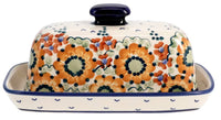 A picture of a Polish Pottery American Butter Dish (Autumn Harvest) | M074S-LB as shown at PolishPotteryOutlet.com/products/american-butter-dish-autumn-harvest-m074s-lb