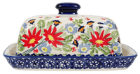 A picture of a Polish Pottery American Butter Dish (Floral Fantasy) | M074S-P260 as shown at PolishPotteryOutlet.com/products/american-butter-dish-foral-fantasy