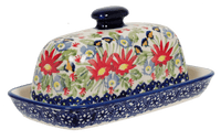 A picture of a Polish Pottery American Butter Dish (Floral Fantasy) | M074S-P260 as shown at PolishPotteryOutlet.com/products/american-butter-dish-foral-fantasy