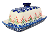 A picture of a Polish Pottery American Butter Dish (Burning Thistle) | M074S-P270 as shown at PolishPotteryOutlet.com/products/american-butter-dish-burning-thistle-m074s-p270