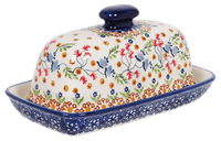 A picture of a Polish Pottery American Butter Dish (Wildflower Delight) | M074S-P273 as shown at PolishPotteryOutlet.com/products/american-butter-dish-wildflower-delight