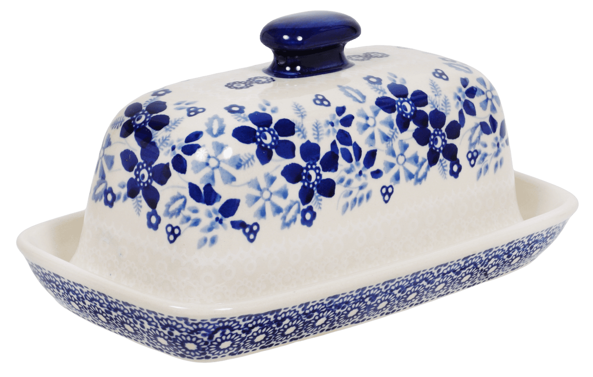 Butter Dish, American, 4" x 7.5" in "Duet in Blue & White" by Manufaktura | M074S-SB04