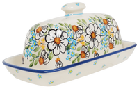 A picture of a Polish Pottery American Butter Dish (Daisy Bouquet) | M074S-TAB3 as shown at PolishPotteryOutlet.com/products/american-butter-dish-daisy-bouquet