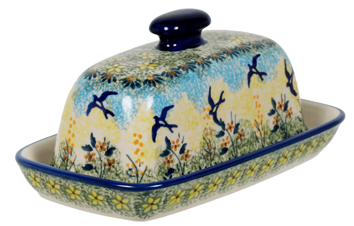 Butter Dish, American, 4" x 7.5" in "Soaring Swallows" by Manufaktura | M074S-WK57