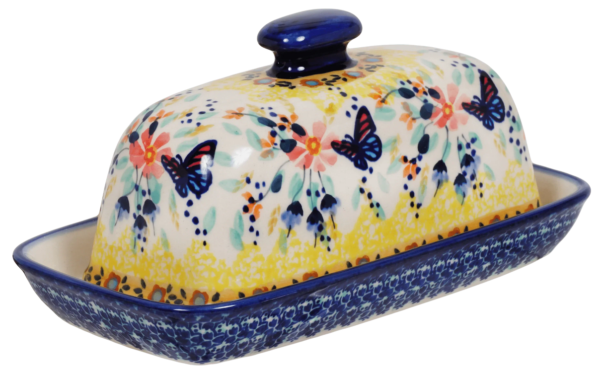Butter Dish, American, 4" x 7.5" in "Butterfly Bliss" by Manufaktura | M074S-WK73
