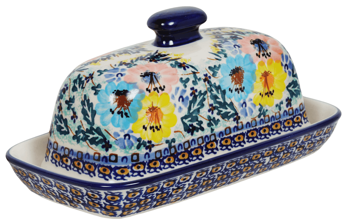 Butter Dish, American, 4" x 7.5" in "Brilliant Garland" by Manufaktura | M074S-WK79