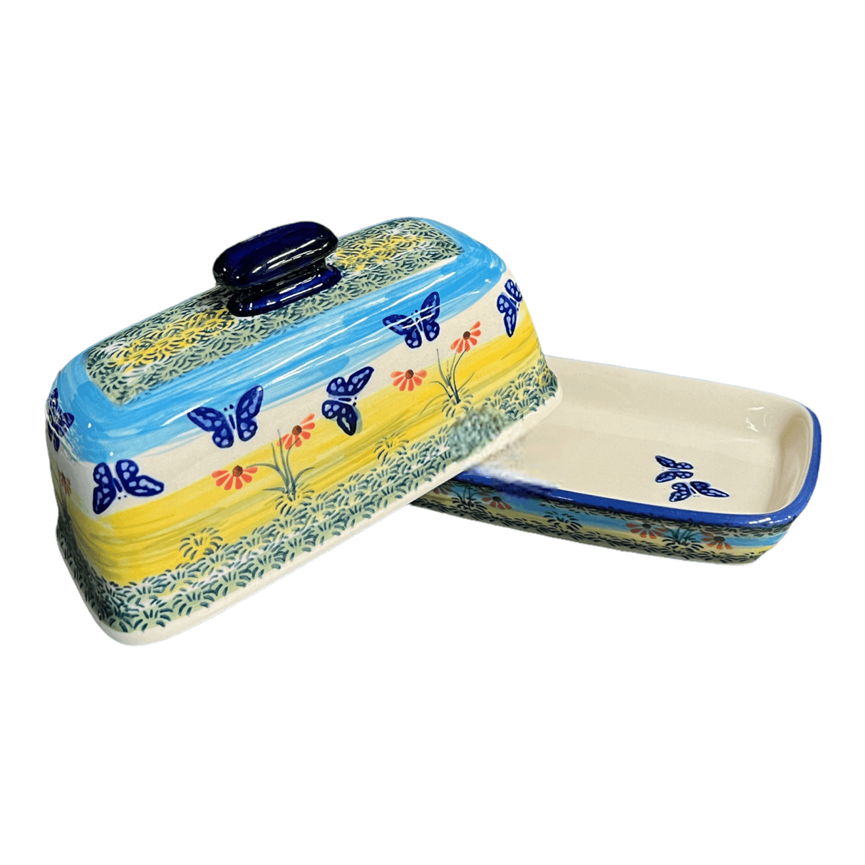 Butter Dish, American, 4" x 7.5" in "Butterflies in Flight" by Manufaktura | M074S-WKM