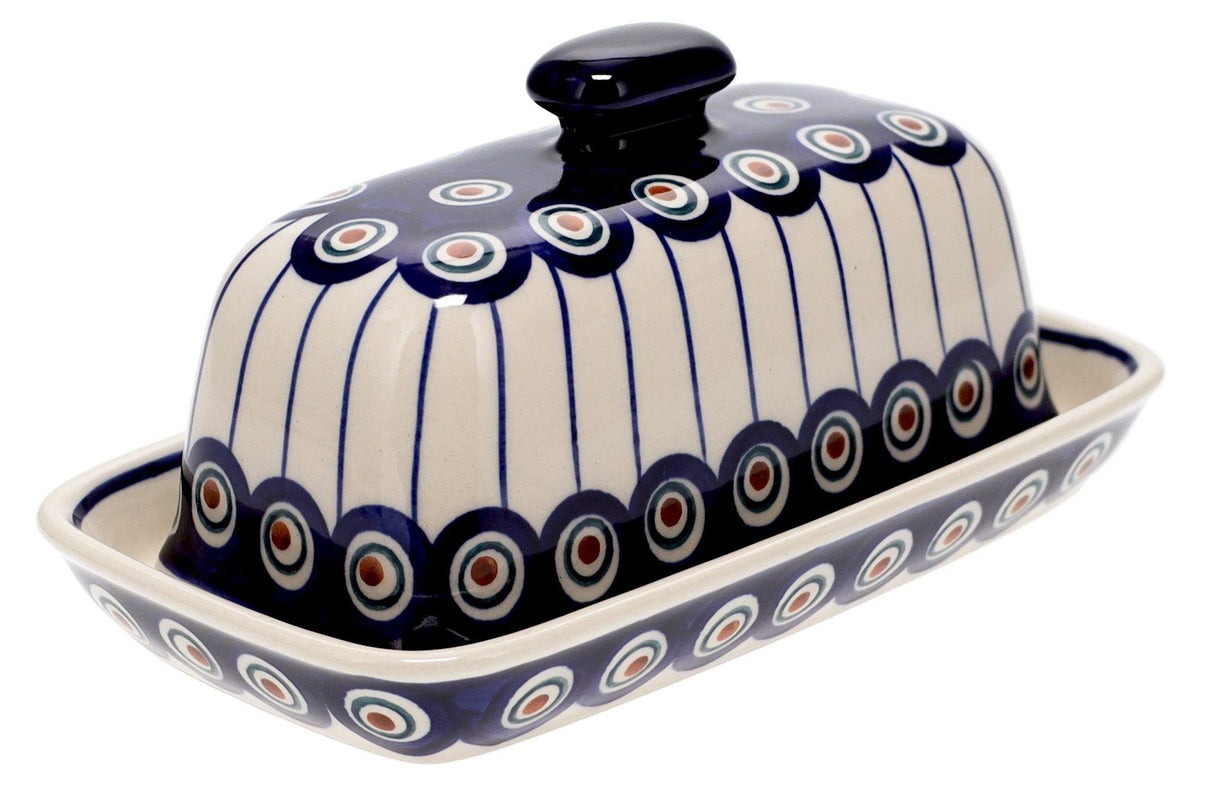 Butter Dish, American, 4" x 7.5" in "Peacock in Line" by Manufaktura | M074T-54A