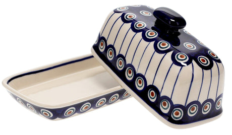 Butter Dish, American, 4" x 7.5" in "Peacock in Line" by Manufaktura | M074T-54A