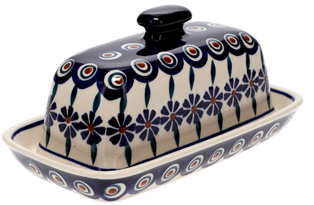 Butter Dish, American, 4" x 7.5" in "Floral Peacock" by Manufaktura | M074T-54KK