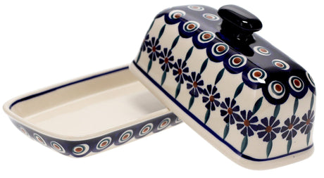 Butter Dish, American, 4" x 7.5" in "Floral Peacock" by Manufaktura | M074T-54KK