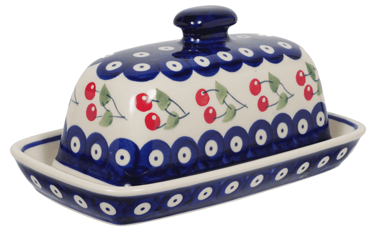 Butter Dish, American, 4" x 7.5" in "Cherry Dot" by Manufaktura | M074T-70WI