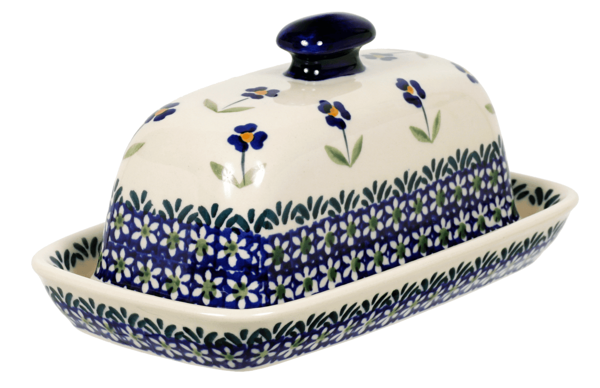 Butter Dish, American, 4" x 7.5" in "Forget Me Not" by Manufaktura | M074T-ASS