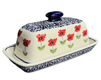 A picture of a Polish Pottery American Butter Dish (Poppy Garden) | M074T-EJ01 as shown at PolishPotteryOutlet.com/products/american-butter-dish-poppy-garden-m074t-ej01