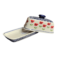 A picture of a Polish Pottery American Butter Dish (Poppy Garden) | M074T-EJ01 as shown at PolishPotteryOutlet.com/products/american-butter-dish-poppy-garden-m074t-ej01
