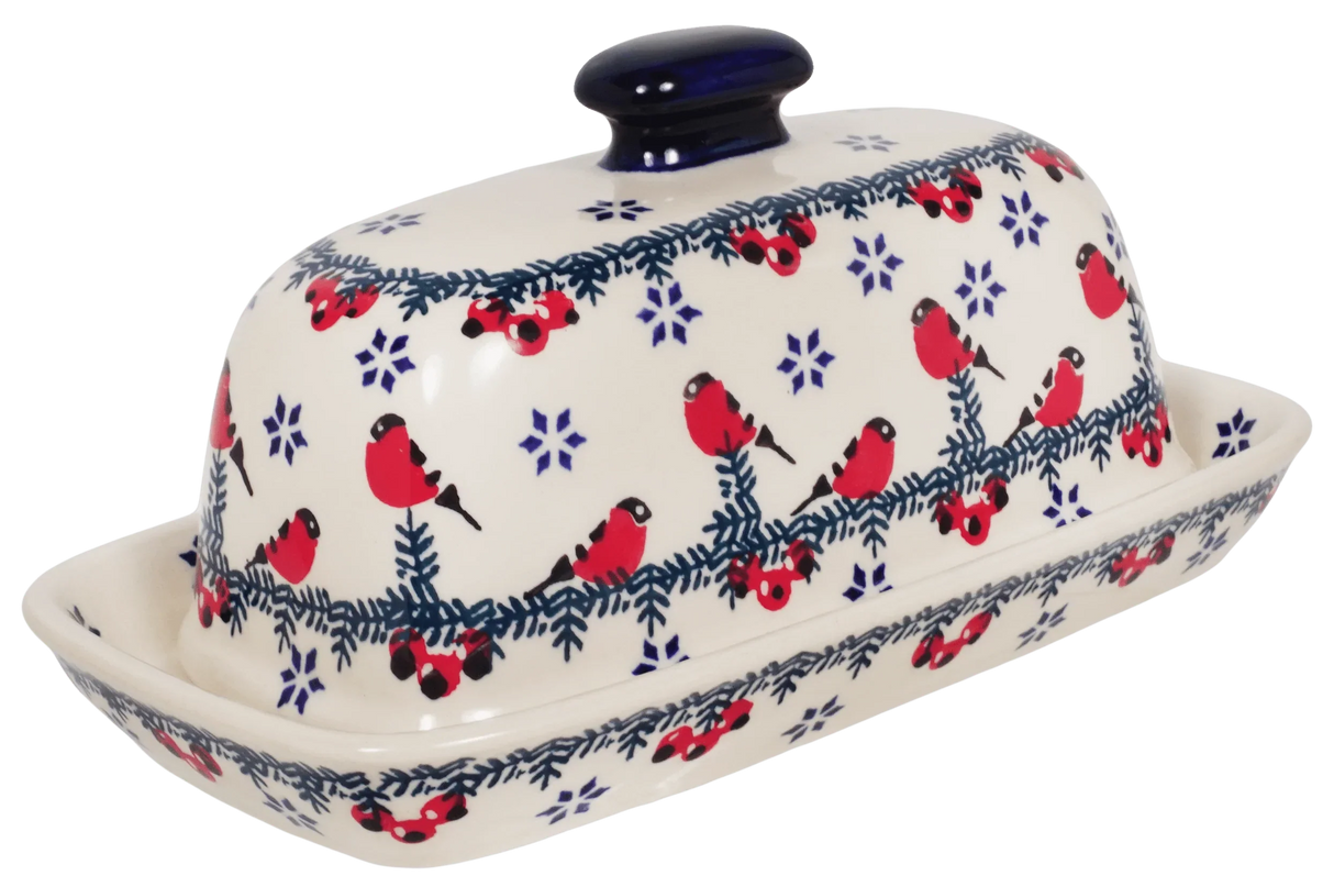 Butter Dish, American, 4" x 7.5" in "Red Bird" by Manufaktura | M074T-GILE