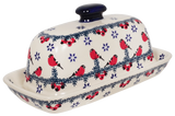 Butter Dish, American, 4" x 7.5" in "Red Bird" by Manufaktura | M074T-GILE