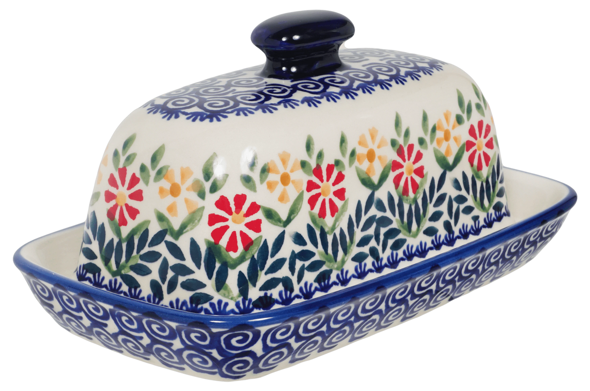 Butter Dish, American, 4" x 7.5" in "Flower Power" by Manufaktura | M074T-JS14