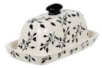 A picture of a Polish Pottery American Butter Dish (Black Spray) | M074T-LISC as shown at PolishPotteryOutlet.com/products/american-butter-dish-black-spray