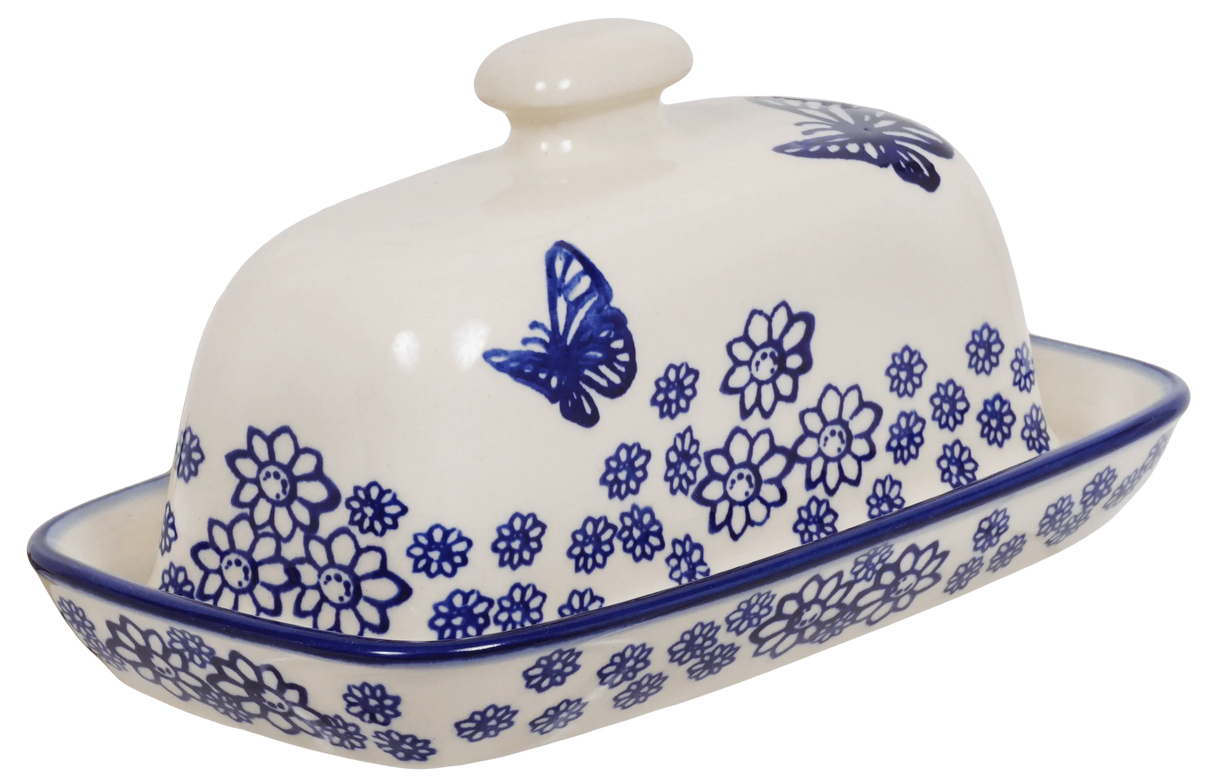 Butter Dish, American, 4" x 7.5" in "Butterfly Garden" by Manufaktura | M074T-MOT1