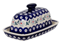 A picture of a Polish Pottery American Butter Dish (Periwinkle Chain) | M074T-P213 as shown at PolishPotteryOutlet.com/products/american-butter-dish-periwinkle-chain