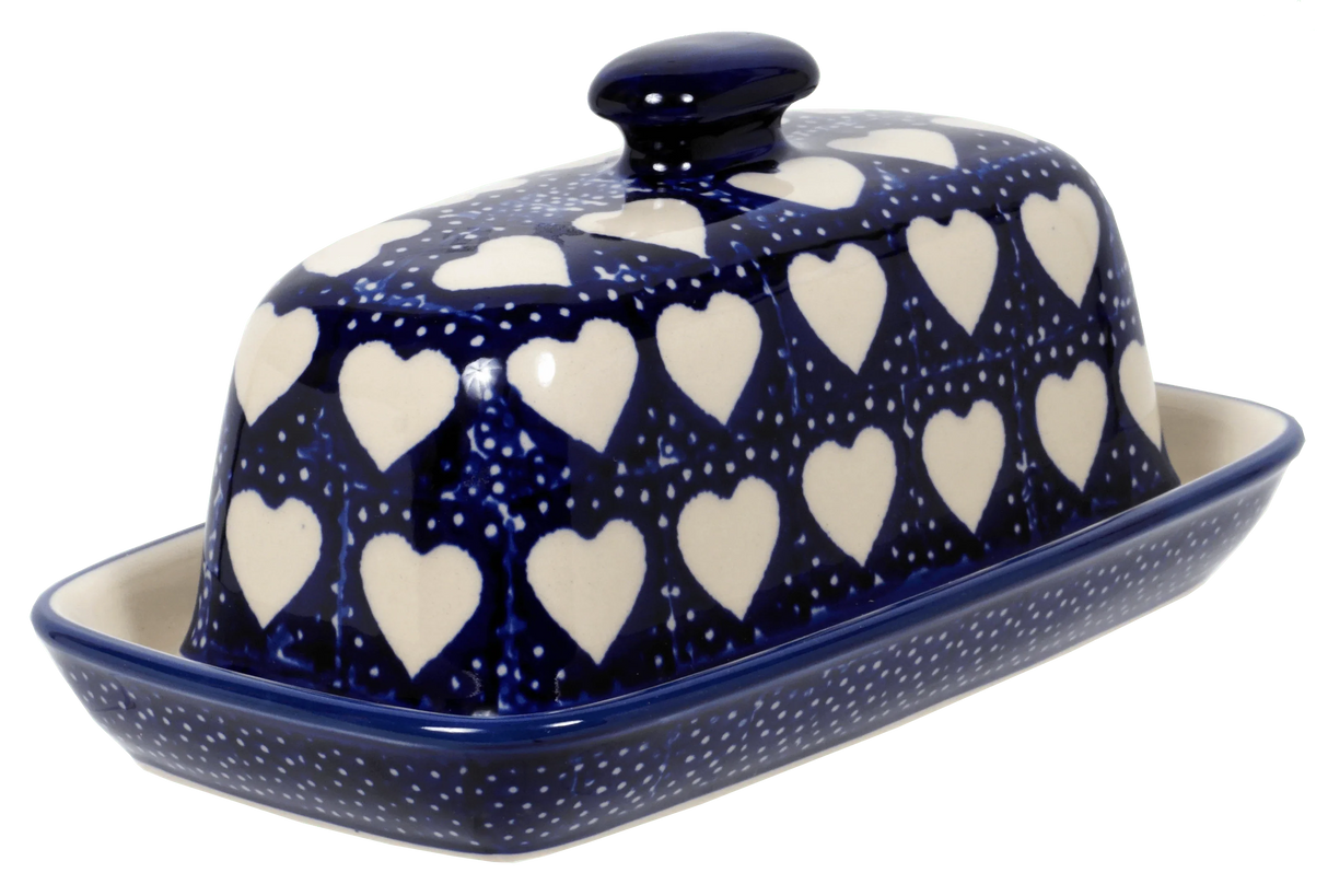 Butter Dish, American, 4" x 7.5" in "Sea of Hearts" by Manufaktura | M074T-SEA