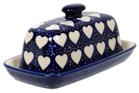 A picture of a Polish Pottery American Butter Dish (Sea of Hearts) | M074T-SEA as shown at PolishPotteryOutlet.com/products/american-butter-dish-sea-of-hearts