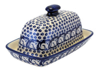 A picture of a Polish Pottery American Butter Dish (Kitty Cat Path) | M074T-KOT6 as shown at PolishPotteryOutlet.com/products/american-butter-dish-kitty-cat-path