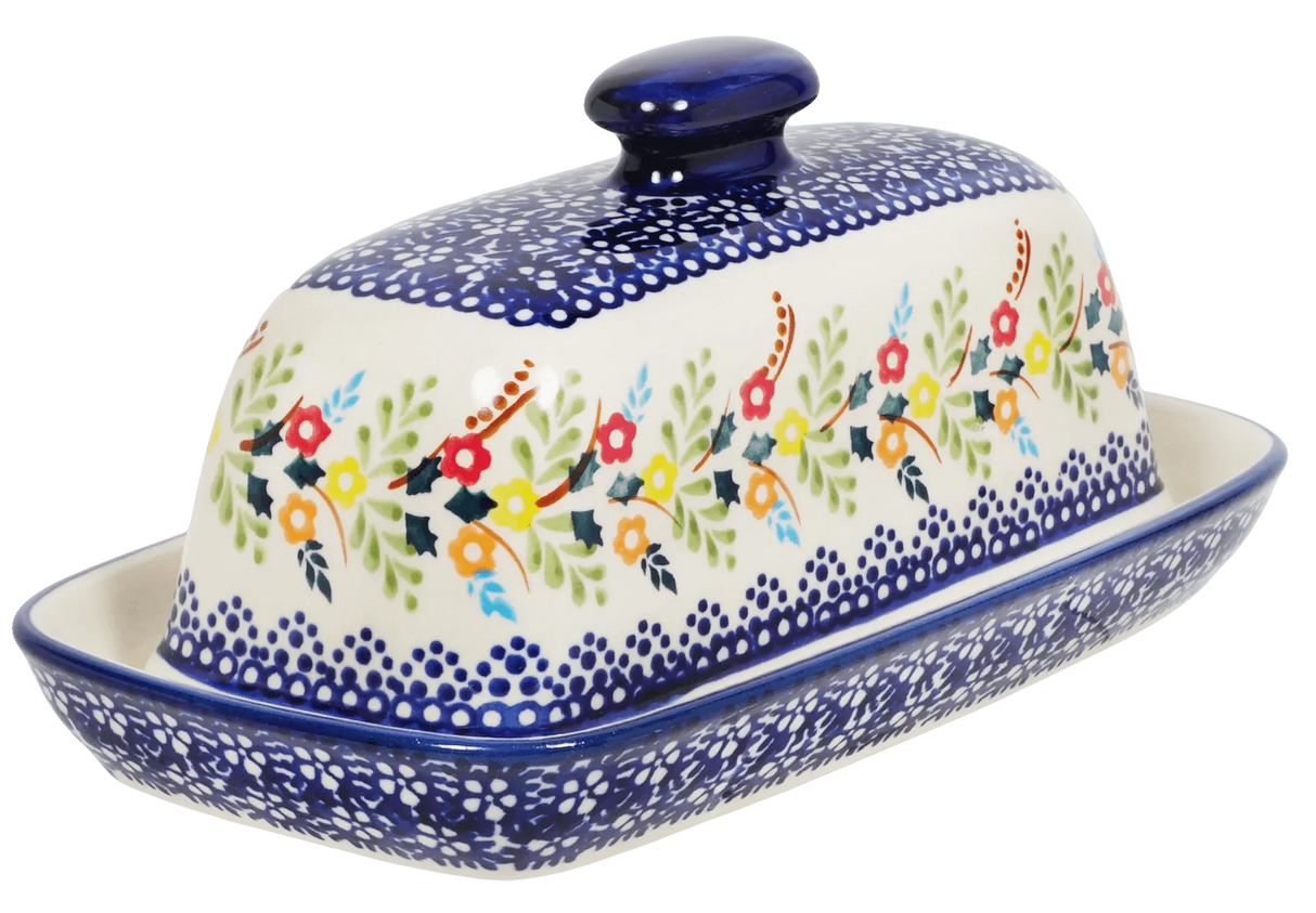 Butter Dish, American, 4" x 7.5" in "Floral Garland" by Manufaktura | M074U-AD01