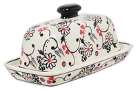 A picture of a Polish Pottery American Butter Dish (Night Garden) | M074U-BL02 as shown at PolishPotteryOutlet.com/products/american-butter-dish-night-garden