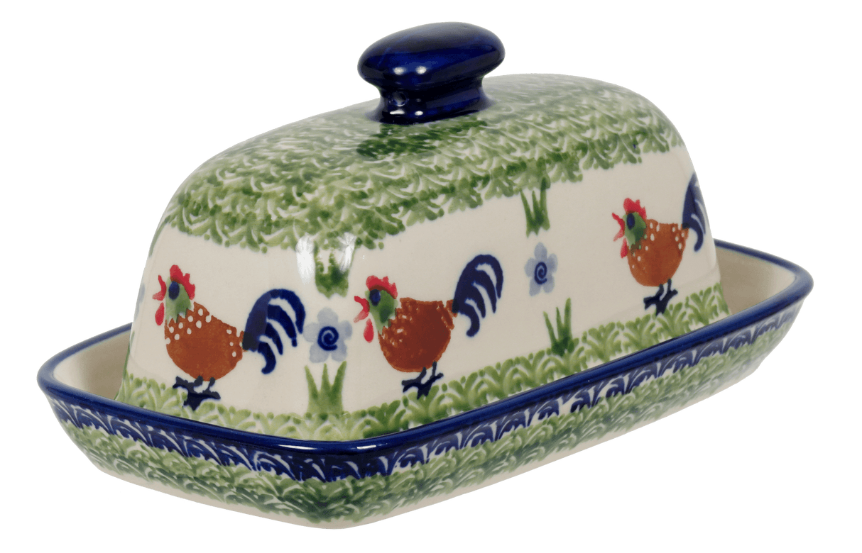 Butter Dish, American, 4" x 7.5" in "Chicken Dance" by Manufaktura | M074U-P320