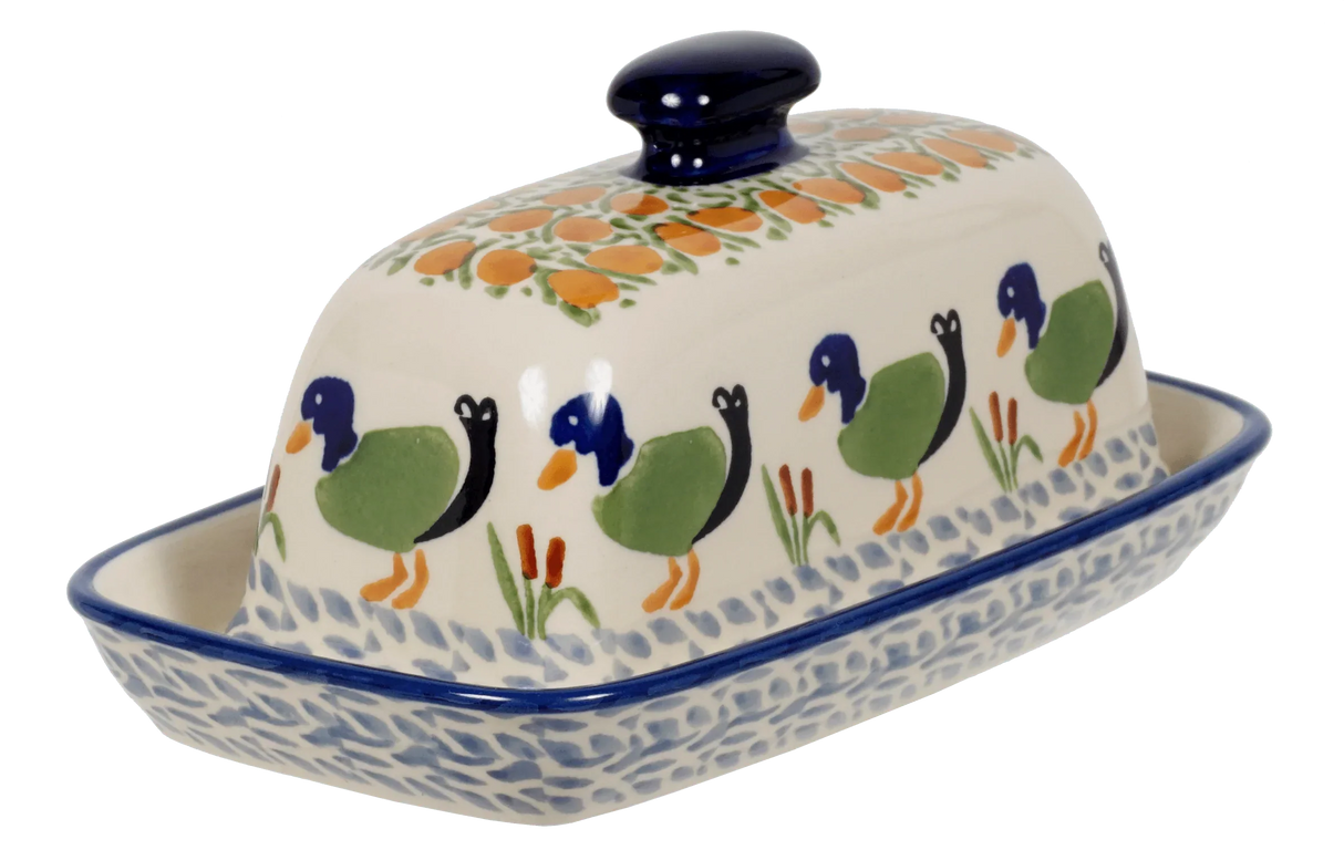 Butter Dish, American, 4" x 7.5" in "Ducks in a Row" by Manufaktura | M074U-P323