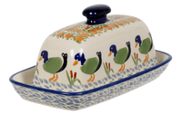 A picture of a Polish Pottery American Butter Dish (Ducks in a Row) | M074U-P323 as shown at PolishPotteryOutlet.com/products/american-butter-dish-ducks-in-a-row