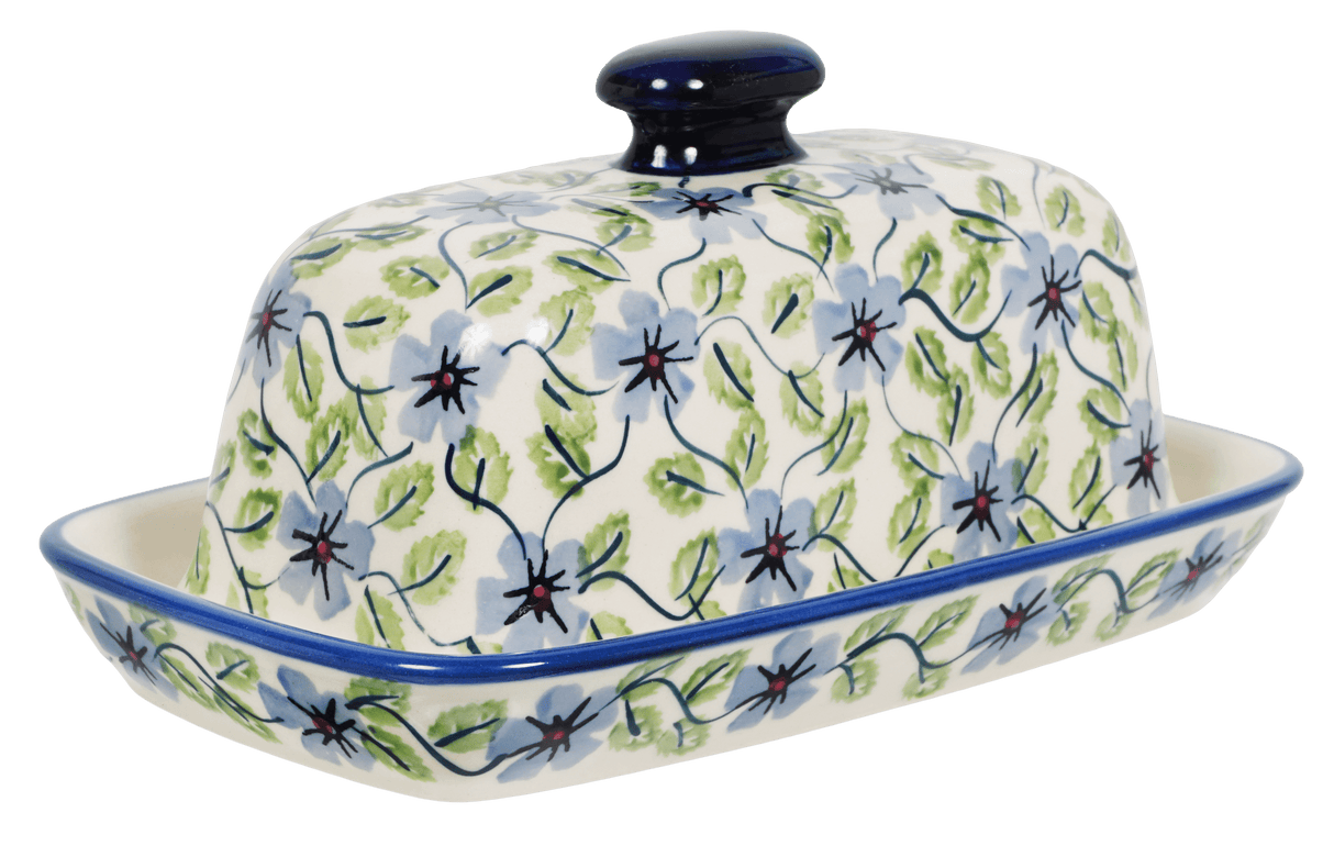 Butter Dish, American, 4" x 7.5" in "Periwinkle Vine" by Manufaktura | M074U-TAB1